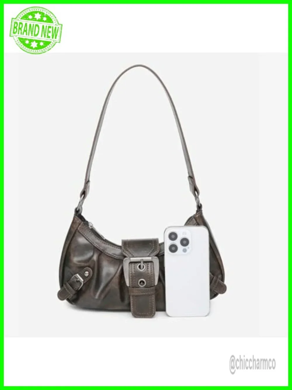 Y2K Faux Leather Hobo Shoulder Bag Metal Buckle Small Punk Purse